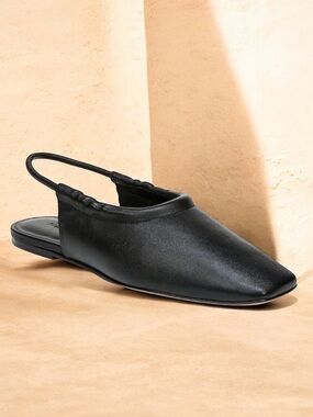 VINCE Cadya Squared Toe Slingback Flat Sandals Black Sheepskin Leather